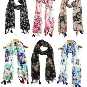 Elegant Multicolored chiffon stoles with floral print for women, pack of 6
