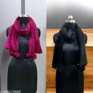 BEAUTIFUL WINE AND BLACK COMBO PLAIN FUR WINTER STOLE PACK OF 2