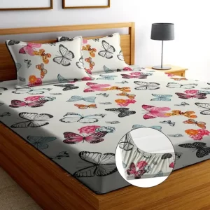 New Super Soft Glace Cotton All Round Elastic Fitted Double Bed Bedsheet with 2 Pillow Cover,s In Lowest Price