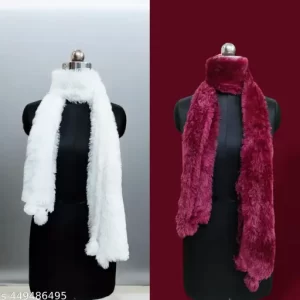 BEAUTIFUL WHITE AND MUSTARD COMBO PLAIN FUR WINTER STOLE PACK OF 2