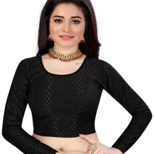 Pasand Round Neck Women’s Readymade Cotton Jacquard Lycra Blouse for Women’s Saree