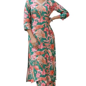 ANNI DESIGNER Women’s Rayon Blend Printed Straight Kurta with Palazzo