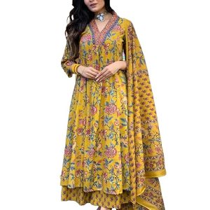 GoSriKi Women’s Rayon Viscose Anarkali Printed Kurta with Palazzo & Dupatta