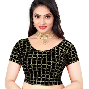 Designer Foil checkered round neck stretchable Blouse