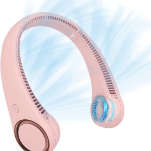 Neck Fan ; USB Desk Fan Table Fan with Strong Airflow & Quiet Operation, Portable Cooling Fan Speed Adjustable with Rotatable Head for Home Office Bedroom Travel Camping Table ; Pink