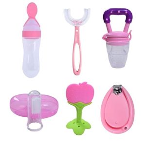 KUPEPE Baby Feeding Teething Kit a Safe Convenient All in One Infant Feeding Solution for Teething Mealtime, Weaning and Mess-Free Mealtime Experience – Safe & Easy-to-Clean (Pink)