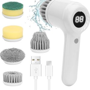 OVIOL 5 in 1 Bathroom Cleaning Brush Electric Cleaning Scrubber LED Display Dual Speed Multifunctional Electric Cleaning Brush Electric Spin Scrubber House Cleaning Machine (5 in 1 Handheld)