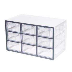 Litem Sysmax UP SYSTEM MULTIBOX 9 Drawers Cabinet with Lable Index Grey See Through Desk Organizer Storage Drawers with Adjustable Dividers for Office, Home, School Supplies