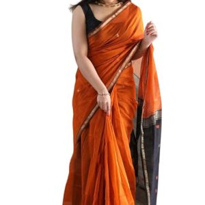 ZECVA Women’s Pure Spun Linen Cotton Lichi Silk Saree With Attach Unstitch Blouse Piece