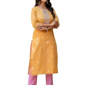 VredeVogel Women’s Silk Blend Embroidered Straight Kurta