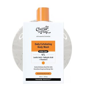 Chemist At Play Exfoliating Body Wash 236ml | 4% (Salicylic Acid, Vitamin E and Lactic Acid) | Paraben & SLS Free | Gentle Exfoliating Shower Gel | Removes Tan & Body Acne | Prevents Dry, Rough, Bumpy Skin | Men & Women