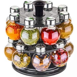 KVG Enterprise® Spice Rack Masala Container 360� Revolving 1 Stand 16 Plastic Bottles with Steel Cap Set (16 Piece)