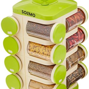 Amazon Brand – Solimo Revolving Plastic Spice Rack set (16 pieces)