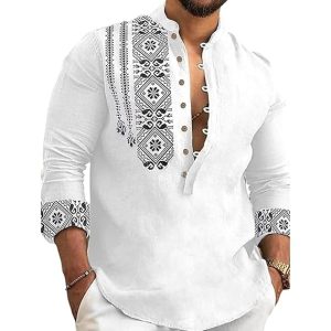 DEELMO Men’s Cotton Blend Mandarin Collar Self One Design Full Sleeve Casual Short Kurta