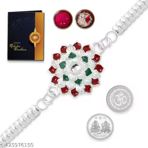 Periapt Rakhi for Brother | Rakhi with Roli&Chaval | Rakhi With Greeting Card | Designer Rakhi | Rakhi for Brother/Sister | Rakhi with silver coinK1_A36