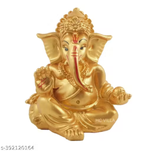 HC VILLA Lord Ganesha Ji Murti | Car Dashboard Matte Gold Resin Bal Ganesh Idol for Home Decor Item Ganpati Statue for Desk & Gift Showpiece – Positive Energy Symbo