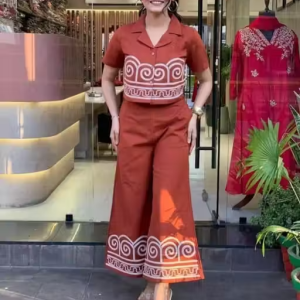 Trendy Embroidered Co-Ord Set for Women | Cotton Blend Two-Piece Set with Shirt Top & Palazzo Pants | Sizes S to XXL
