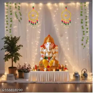 Mickey’s White Backdrop for Decoration with Led Light, Money Plant Leaves, Haldi Decoration Items for Home, Backdrop for Pooja Decoration, Haldi Backdrop Decoration Set, Pongal, Sankranti, Lohri