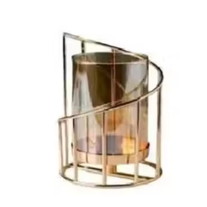 Modern Gold Metal and Glass Candle Holder by Pooja Enterprises