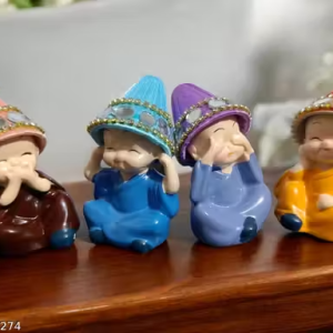 Avni home decor Modern Hat Monk Buddha Idols for Home,Porch and Desk Decoration Set of 4 Multicolour Eligent Design Hat with Flower