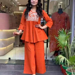 EMBROIDERED PURE COTTON KURTA PANT SET(Co-ord Set)