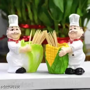 Royal Indian Craft Chef Toothpick Holder for Dining Table (Set of 2) Decorative Showpiece – 7.6 cm (Resin, Multicolor)