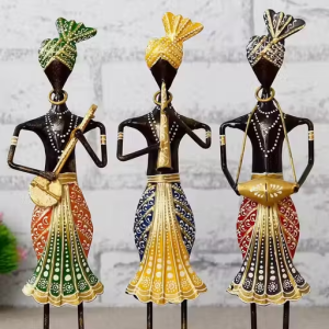 Rajasthani Tribal Musician Iron Art Piece | 13 Inch Tall Handmade Showpiece set Of Three