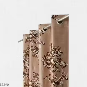 Polyester Leaves Printed CURTAIN Single Piece, COFFEE