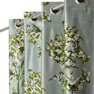 MSD DECOR HUB Polyester Leaves Printed Light Filtering Long Door Eyelet Curtain Parda for Drawing Room, Living Room/Bedroom, Single Piece,GREEN