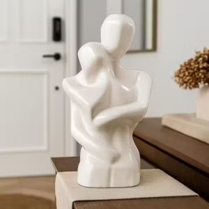 AABCO Elegant Ceramic Abstract Couple Figurine – Modern White Home Décor Showpiece for Living Room & Office”
