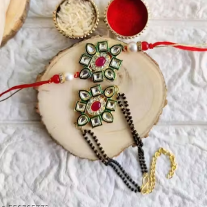 Rahini Craft Kundan Rakhi pair for bhaiya m bhabhi (2 pairs)