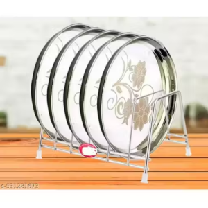 Steel Thali Rack, Dish Rack, Plate Stand, Dish Stand, Lid Holder Utensil Rack for Kitchen – 9 Section Plate Rack pack of 1.