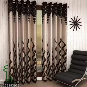 Divine Home Decor 2 Pieces Fire Panel Curtains For Door 7 Feet, Brown (4 x 7 Feet Brown)