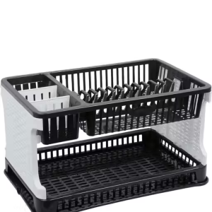 Yogi Portable Storage Rack Plastic 2 Layer Kitchen Dish Organizer Cutlery Utensil Holder with Water Storing Tray Foldable Kitchen Dish Drainer Bowl Stand Dish Plate Drainer