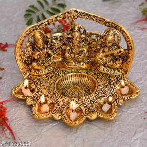 CraftVatika Metal Laxmi Ganesh Saraswati Idol With Diyas