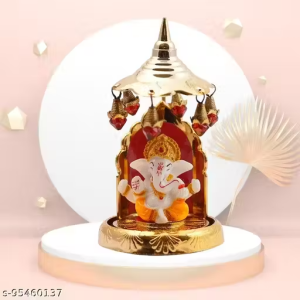 Aaputri Marble & Silver Crystal Stone Lord Ganesha Idol – Decorative Showpiece for Car Dashboard, Home, Office & Gifts