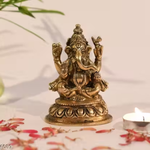 CraftVatika Ganesh Murti Brass Statue Ganesha Ganpati Hindu God Sitting Idol Sculpture Good Luck & Success(Size: 4 Inches)