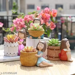 Flower Pot Girl Set of 4 In Multi Color(plant not include) Tanish Handicraft