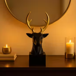 AABCO Luxury Black Deer Head Showpiece with Golden Antlers