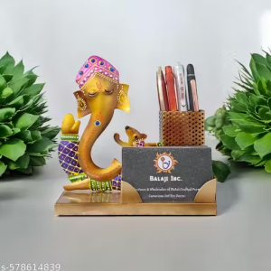 BALAJI INC. Ganesha Pen Stand, Metal Ganpati Desk Organizer, Ganesh Idol with Card Holder, Office Table Decor, Lord Ganesh Pen Holder, Spiritual Gift Item, Vastu Decor, Ganpati Showpiece for Study Table, Business Card Stand, Creative Table Organizer, Ganesh Murti Decor