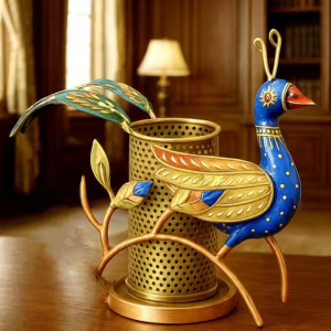 Peacock Pen Stand Showpiece For Table Decor,Home, Office Desk & Study Table, Metal Showpiece for Gifts Size 8*9 Inch