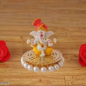 Lord Ganesha Idol on Decorative Handcrafted Plate for Home and Car 10 cm | Ganesh Ji Idol Car Dashboard /Ganesh Chaturthi Platter for Home/ Office/ Living Room/ Table/ Café/ Mandir Décor |Temple Decoration Items| Goddess Ganesh / Sculpture/ Showpiece/ Figurine | Puja Accessories|