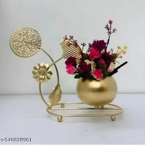 Brandy Frandy Decorative Metal Table Vase for Floral Design | Gold Home & Event Centerpiece Decor (Gold, Leaves Design)