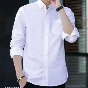 “Men’s Classic Plain White Shirt | Full Sleeve Cotton Slim Fit Formal & Casual Wear”