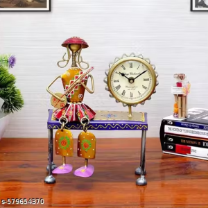 ROYAL CRAFTS Handcrafted Indian Art Doll Musician Figurine Clock – Ideal for Office or Home