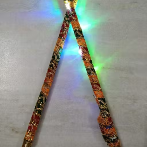 Laxmi Marble Brocade Lace Decorated Wooden LED Dandiya Sticks For Navratri Garba Festivals (Pair of 1)
