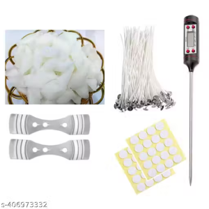 iKalaa Candle Making Supplies | Soy Wax 1 KG | Food Thermometer | Candle Wick 7 inch | Candle Wick Holder | Wick Stickers | DIY