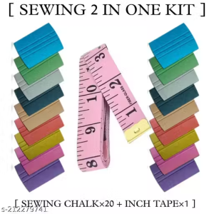 { HINDUSTHAN } Tailors Chalk, Fabric Chalk, Sewing Chalk, Sewing Chalk for Fabric, Fabric Chalk for Sewing, Fabric Marker ( PACK OF 20 PCS. ) WITH Measure tailor ruler sewing tape, length 152 cm 60 inches ( PACK OF 1)