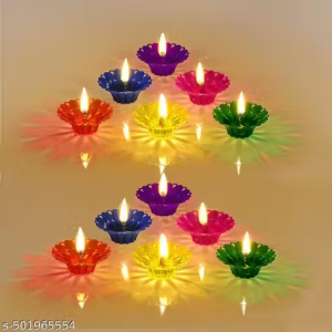 Plastic 12 Design Transparent, Special & Reusable Diya Deepak, Colourful 3D Reflection Diya Combo, Diya Deepak, Decorative Diwali Deepak, Oil Diye for Decoration,‎Multicolour