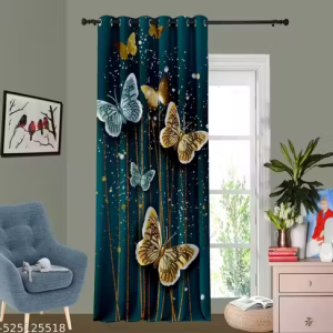 BT-3D Blue Buttterfly Curtains Home Cafe Décor, Gold Fantasy Dream Buttterfly Curtains for Girls Bedroom Living Room Window Drapes